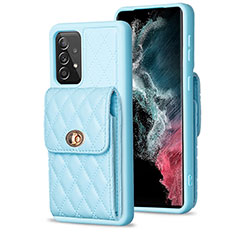 Soft Silicone Gel Leather Snap On Case Cover BF5 for Samsung Galaxy A52 5G Sky Blue