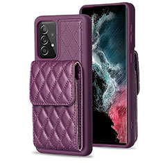 Soft Silicone Gel Leather Snap On Case Cover BF6 for Samsung Galaxy A52 4G Purple