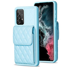 Soft Silicone Gel Leather Snap On Case Cover BF6 for Samsung Galaxy A52 5G Sky Blue