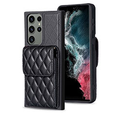 Soft Silicone Gel Leather Snap On Case Cover BF6 for Samsung Galaxy S22 Ultra 5G Black