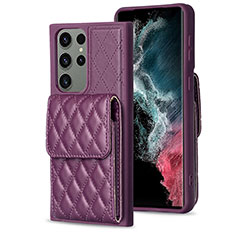 Soft Silicone Gel Leather Snap On Case Cover BF6 for Samsung Galaxy S22 Ultra 5G Purple