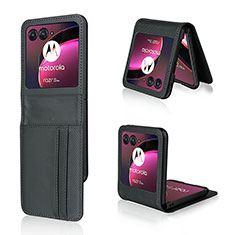 Soft Silicone Gel Leather Snap On Case Cover BY1 for Motorola Moto Razr 40 Ultra 5G Dark Gray