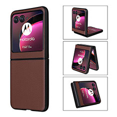 Soft Silicone Gel Leather Snap On Case Cover BY3 for Motorola Moto Razr 40 Ultra 5G Brown