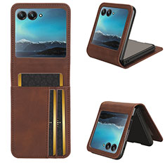 Soft Silicone Gel Leather Snap On Case Cover BY4 for Motorola Moto Razr 40 Ultra 5G Brown