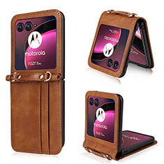 Soft Silicone Gel Leather Snap On Case Cover BY5 for Motorola Moto Razr 40 Ultra 5G Brown