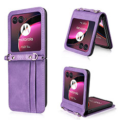 Soft Silicone Gel Leather Snap On Case Cover BY5 for Motorola Moto Razr 40 Ultra 5G Purple