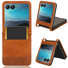 Soft Silicone Gel Leather Snap On Case Cover BY7 for Motorola Moto Razr 40 Ultra 5G Brown