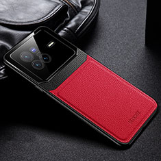 Soft Silicone Gel Leather Snap On Case Cover FL1 for Vivo X80 5G Red