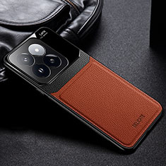 Soft Silicone Gel Leather Snap On Case Cover FL1 for Xiaomi Mi 14 5G Brown