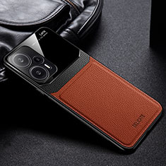 Soft Silicone Gel Leather Snap On Case Cover FL1 for Xiaomi Poco F5 5G Brown