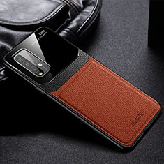 Soft Silicone Gel Leather Snap On Case Cover FL1 for Xiaomi Redmi 9T 4G Brown