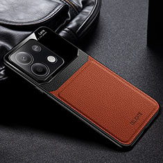 Soft Silicone Gel Leather Snap On Case Cover FL1 for Xiaomi Redmi Note 13 5G Brown
