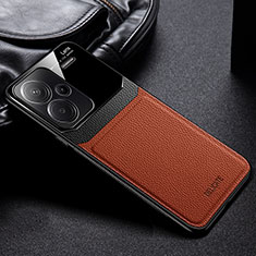 Soft Silicone Gel Leather Snap On Case Cover FL1 for Xiaomi Redmi Note 13 Pro+ Plus 5G Brown