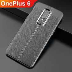 Soft Silicone Gel Leather Snap On Case Cover for OnePlus 6 Black