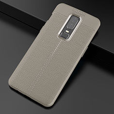 Soft Silicone Gel Leather Snap On Case Cover for OnePlus 6 Gray