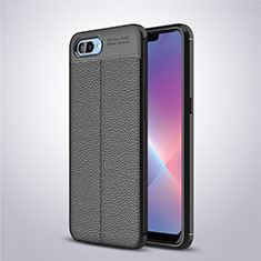Soft Silicone Gel Leather Snap On Case Cover for Oppo A5 Black
