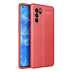 Soft Silicone Gel Leather Snap On Case Cover for Oppo Reno6 Pro 5G India Red