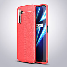 Soft Silicone Gel Leather Snap On Case Cover for Realme 6 Pro Red