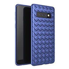 Soft Silicone Gel Leather Snap On Case Cover for Samsung Galaxy S10 Plus Blue