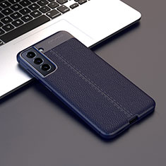 Soft Silicone Gel Leather Snap On Case Cover for Samsung Galaxy S21 5G Navy Blue