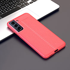 Soft Silicone Gel Leather Snap On Case Cover for Samsung Galaxy S21 5G Red