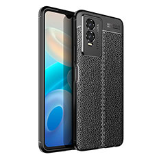 Soft Silicone Gel Leather Snap On Case Cover for Vivo Y76s 5G Black