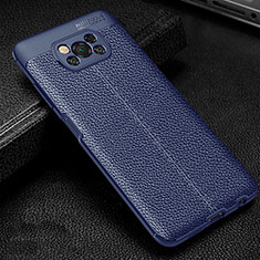 Soft Silicone Gel Leather Snap On Case Cover for Xiaomi Poco X3 Blue