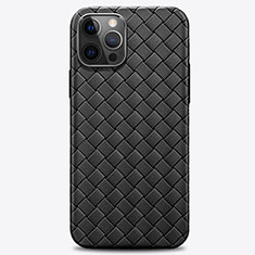 Soft Silicone Gel Leather Snap On Case Cover H01 for Apple iPhone 12 Pro Black