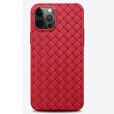 Soft Silicone Gel Leather Snap On Case Cover H01 for Apple iPhone 12 Pro Max Red