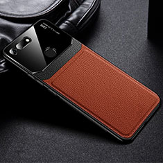 Soft Silicone Gel Leather Snap On Case Cover H01 for Huawei Honor V20 Brown