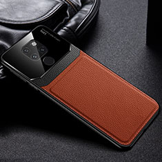 Soft Silicone Gel Leather Snap On Case Cover H01 for Huawei Mate 20 Brown