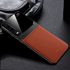 Soft Silicone Gel Leather Snap On Case Cover H01 for Huawei P30 Brown