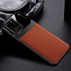 Soft Silicone Gel Leather Snap On Case Cover H01 for Samsung Galaxy S20 Ultra Brown