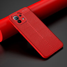 Soft Silicone Gel Leather Snap On Case Cover H01 for Xiaomi Mi 11 Lite 5G NE Red