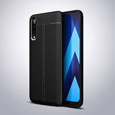 Soft Silicone Gel Leather Snap On Case Cover H02 for Samsung Galaxy A70 Black