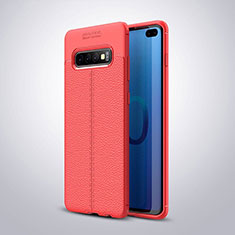 Soft Silicone Gel Leather Snap On Case Cover H02 for Samsung Galaxy S10 Plus Red