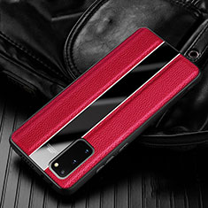 Soft Silicone Gel Leather Snap On Case Cover H02 for Samsung Galaxy S20 5G Red