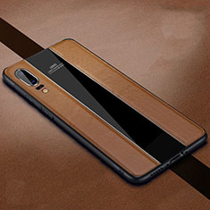 Soft Silicone Gel Leather Snap On Case Cover H05 for Huawei P20 Brown