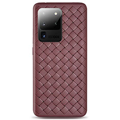 Soft Silicone Gel Leather Snap On Case Cover H05 for Samsung Galaxy S20 Ultra 5G Brown