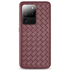 Soft Silicone Gel Leather Snap On Case Cover H05 for Samsung Galaxy S20 Ultra Brown