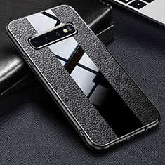 Soft Silicone Gel Leather Snap On Case Cover L01 for Samsung Galaxy S10 Plus Black