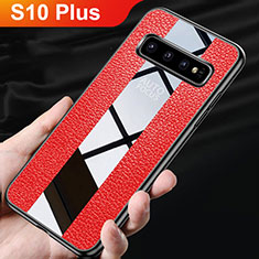 Soft Silicone Gel Leather Snap On Case Cover L01 for Samsung Galaxy S10 Plus Red