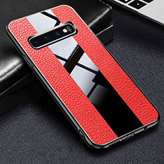 Soft Silicone Gel Leather Snap On Case Cover L01 for Samsung Galaxy S10 Red