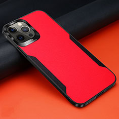 Soft Silicone Gel Leather Snap On Case Cover N01 for Apple iPhone 12 Pro Red