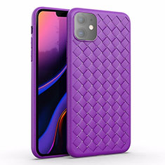 Soft Silicone Gel Leather Snap On Case Cover S01 for Apple iPhone 11 Purple