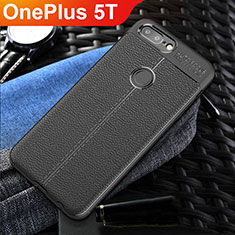 Soft Silicone Gel Leather Snap On Case Cover S01 for OnePlus 5T A5010 Black