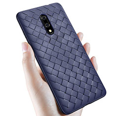 Soft Silicone Gel Leather Snap On Case Cover S01 for OnePlus 7 Blue