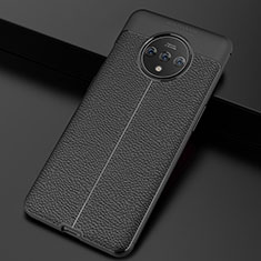 Soft Silicone Gel Leather Snap On Case Cover S01 for OnePlus 7T Black