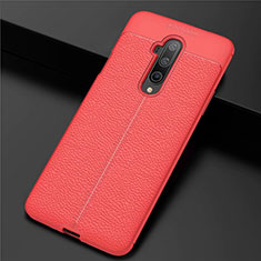Soft Silicone Gel Leather Snap On Case Cover S01 for OnePlus 7T Pro Red