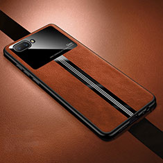 Soft Silicone Gel Leather Snap On Case Cover S01 for Oppo A12e Brown